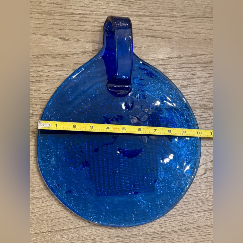 Vintage Cobalt Blue Glass Cutting Board Charcuterie With Curved Handle 10" - Picture 4 of 6